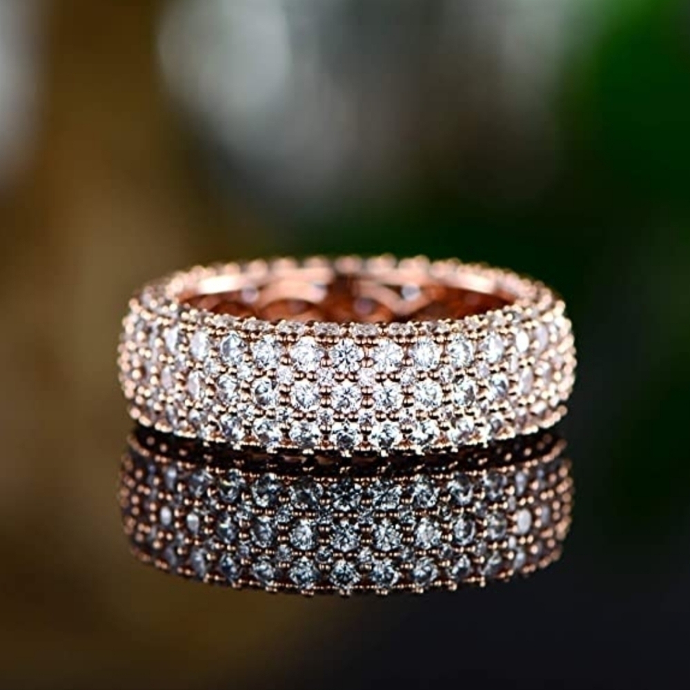 18K Rose Gold Eternity Diamond Ring Wide Band